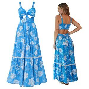 NWT Z&L Europe Blue Garden Maxi Dress | Size M | Cut-out